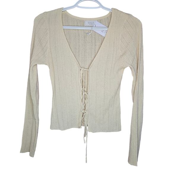NWT Sage The Label Cream Valeria Tie Front Cardigan - Small - Picture 3 of 6